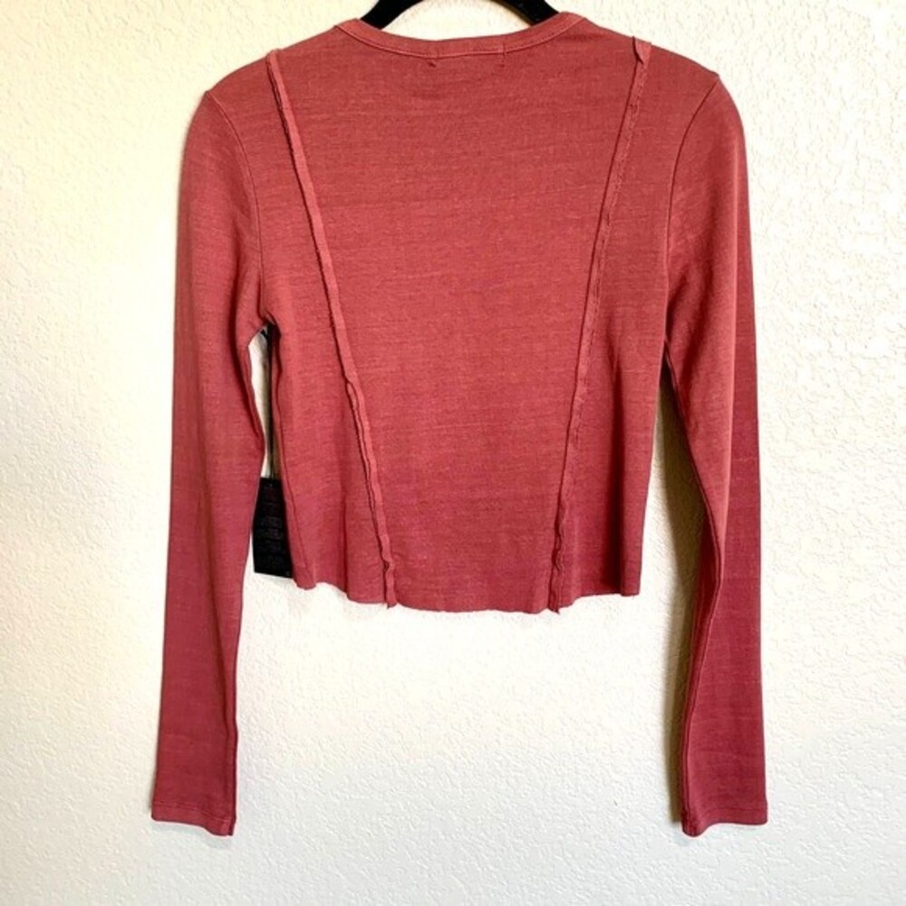 FOREVER21 Brick red top long sleeve Contrast-Seam crop top size S - Picture 2 of 9